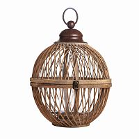 подсвечник-фонарь круглый деревянный большой со стеклом bamboo, 40 см в Курске